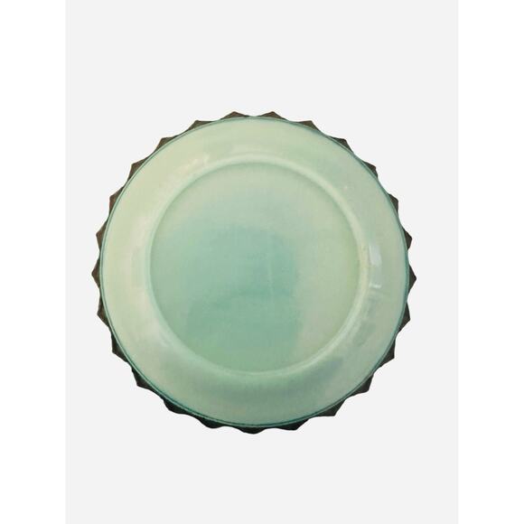 Fenton Blue Custard Uranium Glass Miniature Mountain Landscape Dated ‘83 Plate - Picture 5 of 7